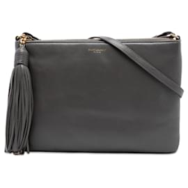 Borsa a tracolla Teen Monogram in pelle grigia Saint Laurent