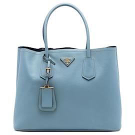 Prada Borsa Double Saffiano Cuir Blu Large