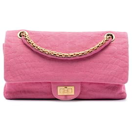 Chanel Pink Croc Quilted Jersey Reissue 2.55 Double Flap 225