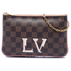 Louis Vuitton Pochette Double Zip in Damier Ebene marrone