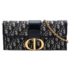 Clutch 30 Montaigne in tela Blue Oblique di Dior con catena