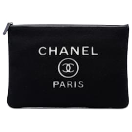 Clutch Chanel Black Large Wool Felt Deauville O Case