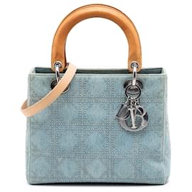 Lady Dior in denim blu con motivo cannage e borchie taglia Medium