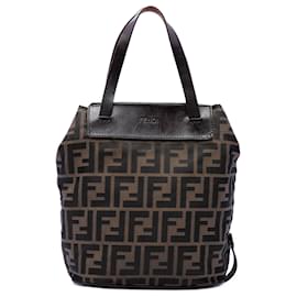 Bolsa bucket Fendi em lona Zucca marrom