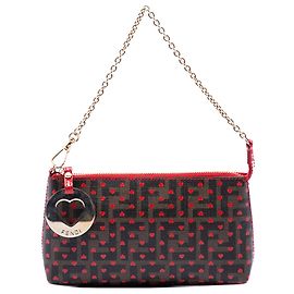 Pochette con catena Fendi Brown Zucca Spalmati Hearts