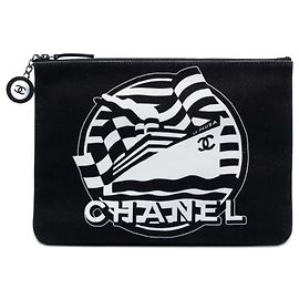 Chanel Black Medium Canvas La Pausa Zip O Case Clutch