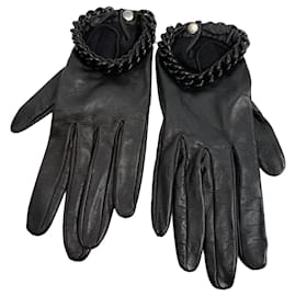 Causse Gantier Schwarze Lederhandschuhe mit Ketten-Detail - Autre Marque
