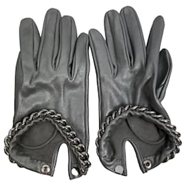 Autre Marque Causse Gantier Silberne Lederhandschuhe mit Ketten-Detail