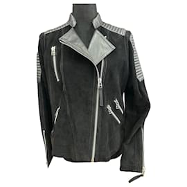 Chaqueta motera Mango de cuero y ante negra