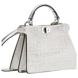 Fendi Peekaboo ISeeYou Mini Borsa in Pelle Argentata Strass