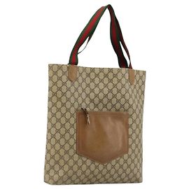 Borsa Tote GUCCI GG Supreme Web Sherry Line PVC Beige Rosso Verde Auth 177505