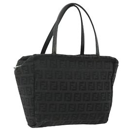 Borsa a mano FENDI Zucchino Canvas Nera Argento Auth 178108