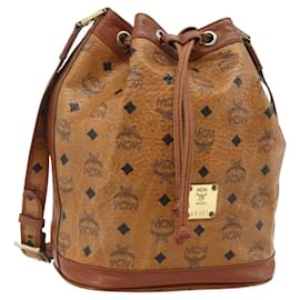 Sacchetto a coulisse MCM Vicetos Logogram Drawstring Bag in PVC e pelle marrone oro Auth ka4224A