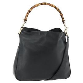 Bolso de mano GUCCI Bamboo de cuero 2way Negro Oro 001 2123 1638 Auth bs34924