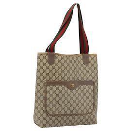 Borsa Tote GUCCI GG Supreme Web Sherry Line in PVC Beige Oro 39 02 003 Auth 178259