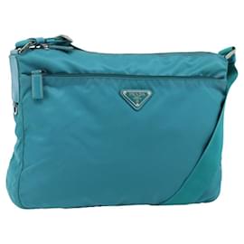 Borsa a Spalla PRADA Nylon Turchese Blu Argento Auth 177218A