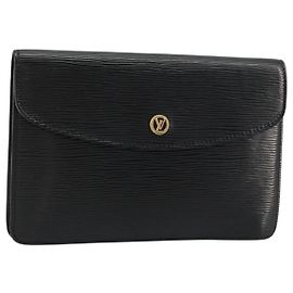 LOUIS VUITTON Epi Montaigne 23 Clutch Negro M52662 LV Auth 171232