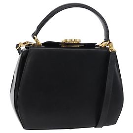 Borsa Salvatore Ferragamo Gancini in Pelle 2way Nera Oro Auth 178504