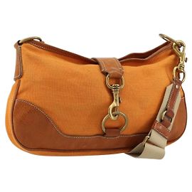 Miu Miu Schultertasche Canvas Orange Gold Auth 177028A