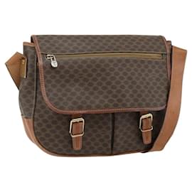 Céline Borsa a tracolla CELINE Macadam Canvas PVC Pelle Marrone Oro Auth bs34803