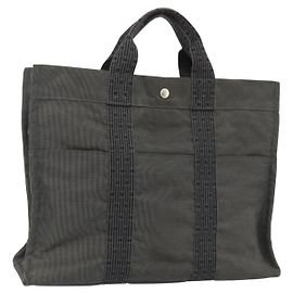 Hermès Borsa HERMES Her Line MM in tela Grigio Argento Autentica 178570