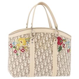 Borsa Tote Christian Dior Trotter Canvas Beige Silver Auth 179002A