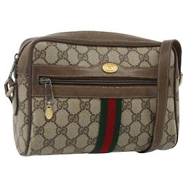 Borsa GUCCI GG Supreme Web Sherry Line in PVC Beige Oro 904 02 004 Auth 178513