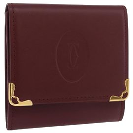 CARTIER Must Line Portafoglio Monete in Pelle Bordeaux Oro Auth am11548V
