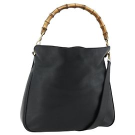 Borsa a Spalla GUCCI Bamboo in Pelle 2way Nero Oro 001 3444 1638 Auth bs34925