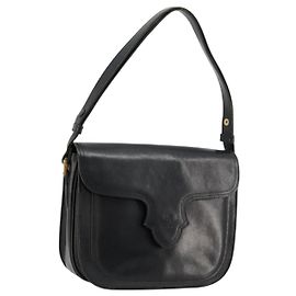 Bolsa de Ombro SAINT LAURENT em Couro Preto com Detalhes Dourados Auth 177846