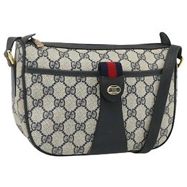 Borsa a Spalla GUCCI GG Supreme Sherry Line PVC Blu Navy Oro 89 02 032 Auth 177813