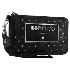 Jimmy Choo Clutch Bag Leder Schwarz Silber Auth 177536