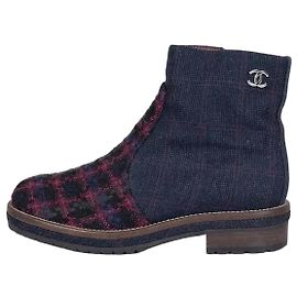 Chanel Blue Textile Logo Reißverschluss-Stiefeletten Größe 38.5 gebraucht