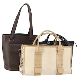 Borsa BURBERRY Blue Label Pelle e Tela Set da 3 Pezzi Nero Marrone Bianco Autentica am11366