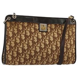 Borsa a tracolla Christian Dior Trotter Canvas Beige Oro Auth 178063