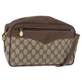 Borsa a Spalla GUCCI GG Supreme PVC Beige Oro Auth 176997