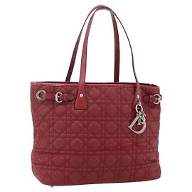 Borsa Tote Christian Dior Canage in Tela Rivestita Rosso Argento Auth ka4249