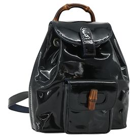 GUCCI Bamboo Rucksack aus Lackleder Navy Silber 005 781 0319 Auth ka4216A