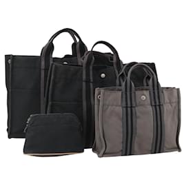 Hermès Borsa Tote HERMES Canvas 4 Set Gray Black Auth ti3899