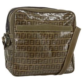 Bolsa de Ombro FENDI Zucchino Canvas Bege Dourado Auth 177546