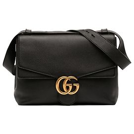 Borsa a tracolla Gucci Black Large GG Marmont in pelle di vitello martellata