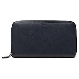 Prada Navy Saffiano Leder Langgeldbörse