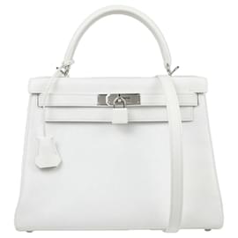 Borsa Hermès Kelly Bianca in Epsom con Hardware Palladio 28