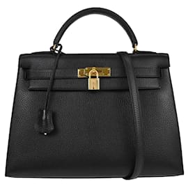Hermès Borsa Hermes Kelly Black Ardennes con finiture oro 32