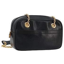 Borsa a Spalla GUCCI Bamboo Chain in Pelle Nera e Oro Auth ep14306