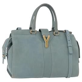 Borsa SAINT LAURENT Cavas Chic in pelle 2way Azzurro chiaro Oro Auth 178268