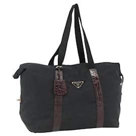 Borsa Boston PRADA in nylon nero con dettagli dorati Auth 176251