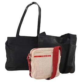 Borsa a tracolla PRADA Sports Line Nylon Canvas 3 Set Black Red Auth bs34765