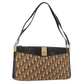 Bolso de Hombro Christian Dior Trotter Canvas Marrón Oro Auth 178153