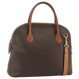 Céline Bolsa CELINE Macadam Canvas PVC Couro 2way Marrom Ouro Auth 178176